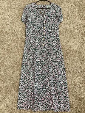 Purple Floral Button-Front Women's Dress